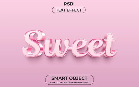 PSD Efeito de texto 3d metálico rosa doce
