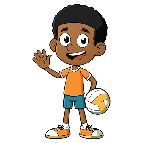 AI,JPG Personnage de dessin animé avec un ballon de volley-ball