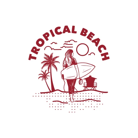 EPS,JPG Retro Tropical Beach Illustration