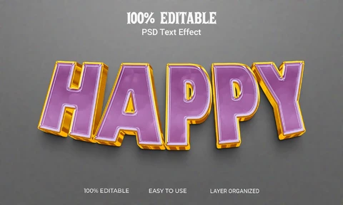 PSD Happy Convex Purple 3D Text Effect