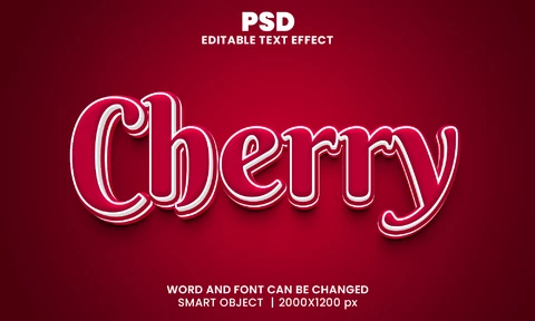 PSD Cereza roja efecto texto 3d