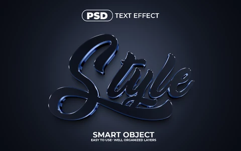 PSD Estilo azul oscuro cursiva 3d efecto de texto