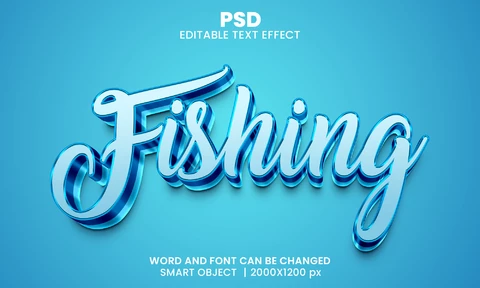 PSD Fishing Crystal Blue 3D Text Effect