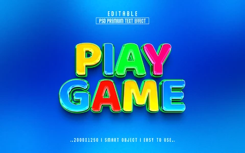 PSD Play Game Kids Multicolor Lettering 3D Text Effect