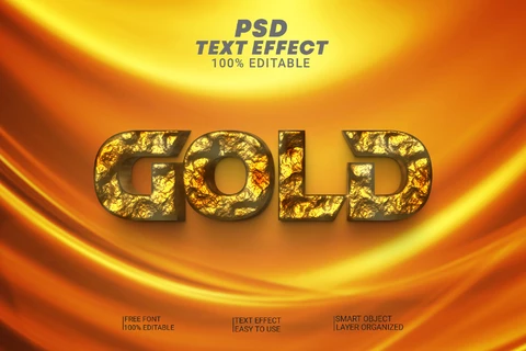 PSD Pépite d'or soie dorée effet texte 3d