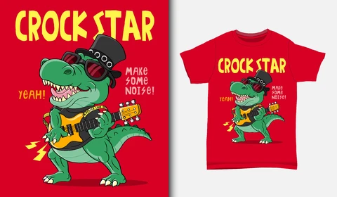 EPS,JPG Cartoon Alligator Rock Star T-Shirt Design