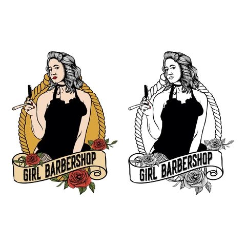 EPS,JPG Dziewczęce logo salonu fryzjerskiego w stylu tatuażu vintage