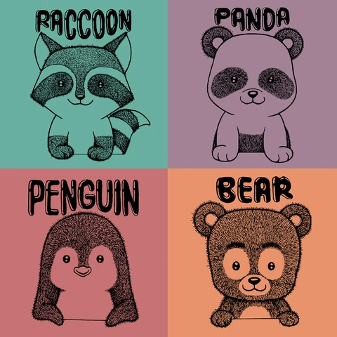EPS,JPG Ilustrações de animais em estilo pop art
