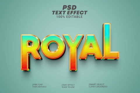 PSD Real art-deco colorido gradiente metálico brillante 3d efecto de texto