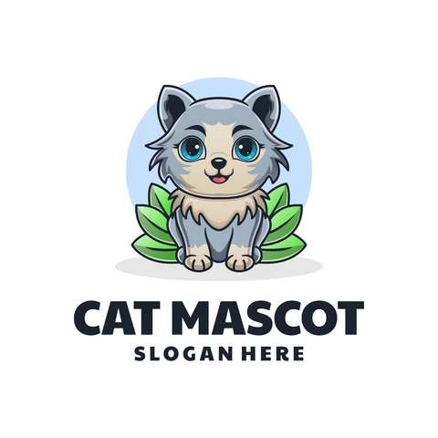 EPS,JPG Cute Cartoon Cat Mascot Logo Design