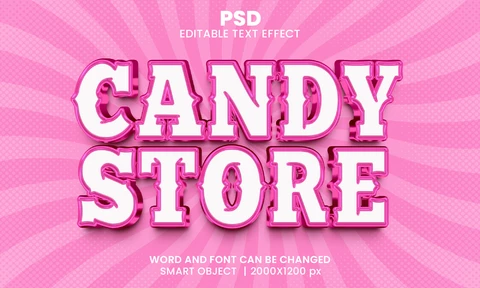 PSD Tienda de caramelos de color rosa 3d efecto de texto