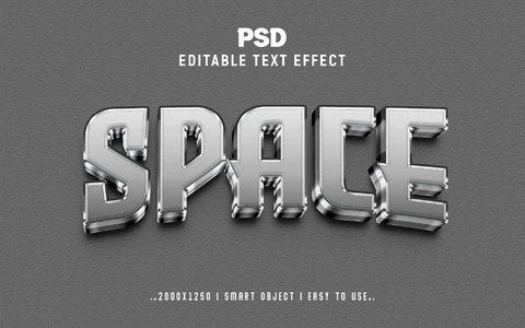 PSD Espacio convexo metal plateado 3d efecto texto