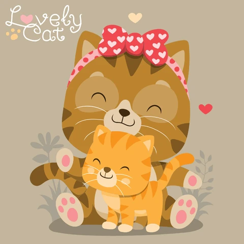 EPS,JPG Cute Cartoon Style Cat Illustration