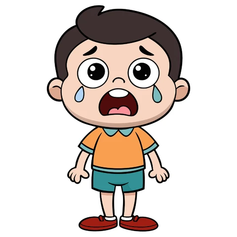 AI,JPG Ilustração de personagem infantil triste em estilo cartoon