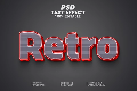 PSD Retro Dark Glass Red Metallic Outline 3D Text Effect