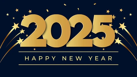 AI,EPS Feliz año nuevo 2025 efecto de texto de oro