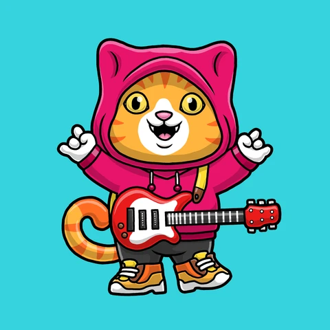 EPS,JPG Cartoon Cat Playing Guitar Illustration
