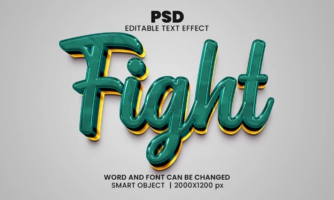 PSD Fight Green Glossy 3D Text Effect