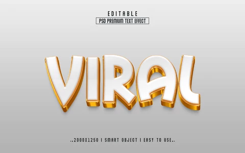 PSD Viral Cartoon Golden 3D Text Effect