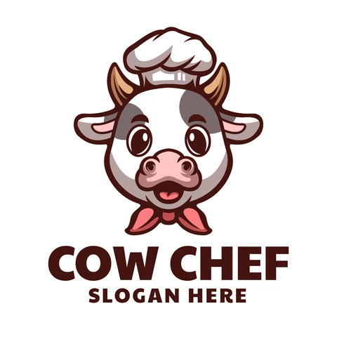 EPS,JPG Logotipo de mascote em desenho animado para chef de cozinha de vaca