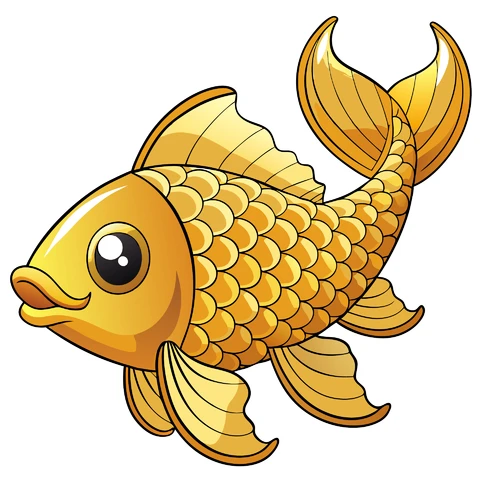 AI,JPG Cartoon Style Golden Fish Illustration