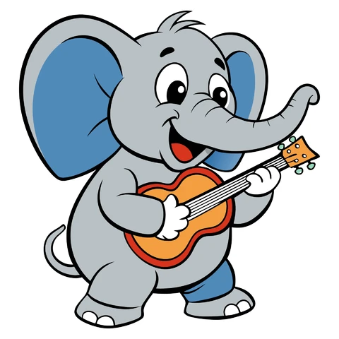 AI,JPG Słoń z kreskówki grający na gitarze