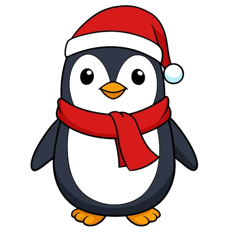 AI,JPG Cute Cartoon Christmas Penguin Illustration