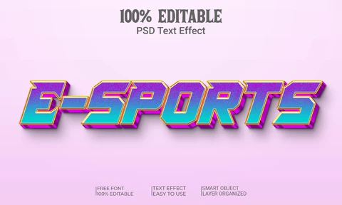 PSD E-sports retro gaming effetto testo 3d