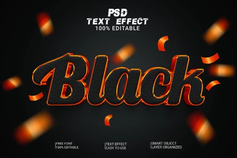 PSD Effet texte 3d noir, orange, bords métalliques
