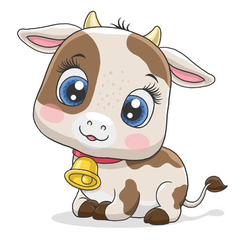 EPS,JPG Cute Cartoon Style Baby Cow Illustration