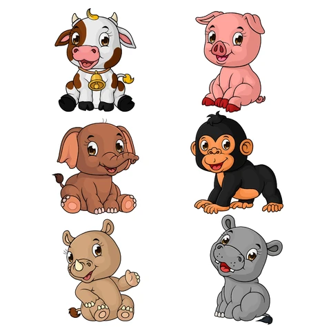 EPS,JPG Ilustrações de animais fofos em desenho animado