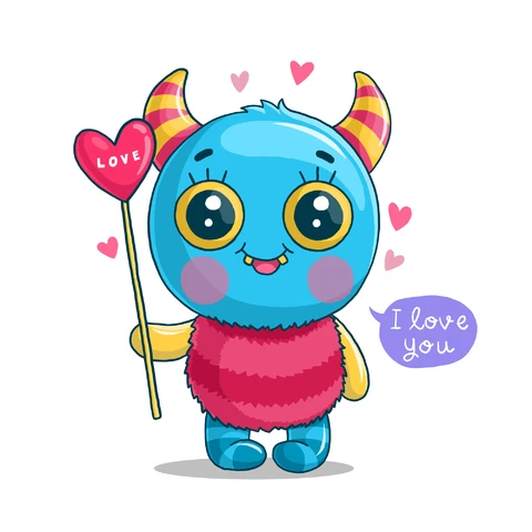 EPS,JPG Cute Kawaii Monster Valentine Illustration