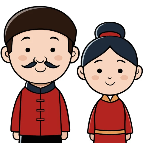 AI,JPG Personagens de desenho animado em trajes tradicionais
