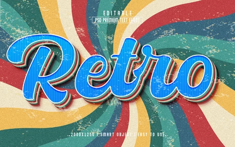 PSD Retrò vintage stratificato anni '70 surf effetto testo 3d