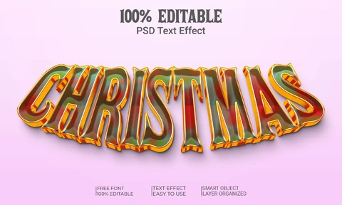PSD Christmas Green Red Gold Retro Convex 3D Text Effect