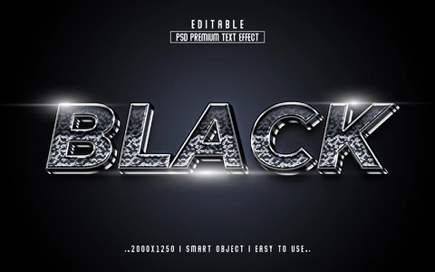 PSD Efecto texto 3d metal negro brillante