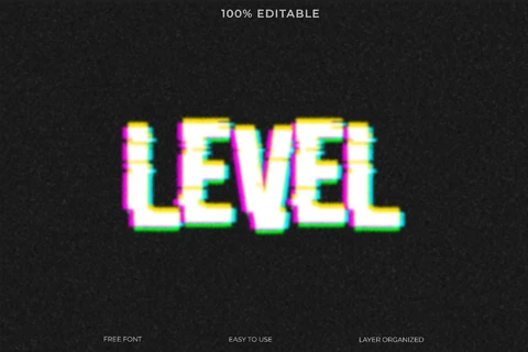 PSD Glitched Level Text Style Effect