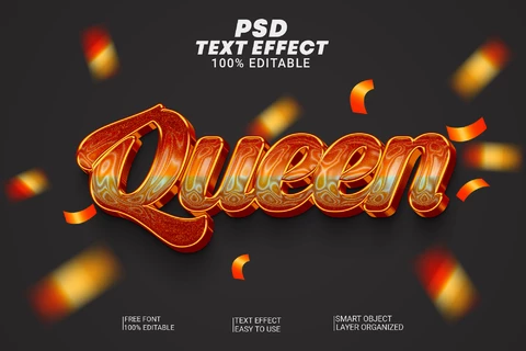 PSD Reina brillante fiesta 3d efecto de texto
