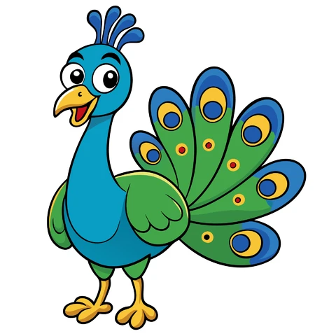 AI, JPG Cartoon Style Colorful Peacock Illustration