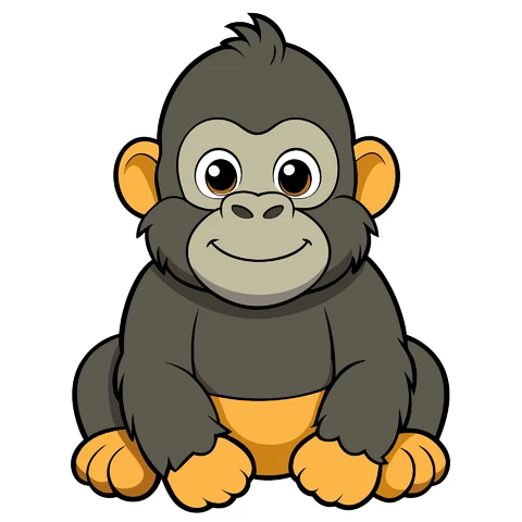 AI,JPG Cartoon Style Cute Gorilla Illustration