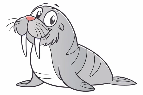 AI,JPG Cartoon Style Walrus Character Illustration