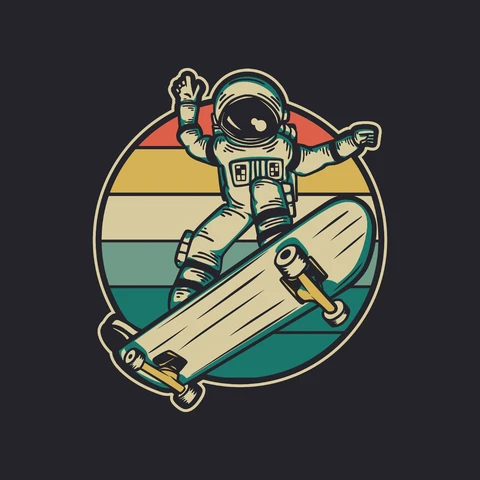 EPS,JPG Retro Style Astronaut On Skateboard Illustration