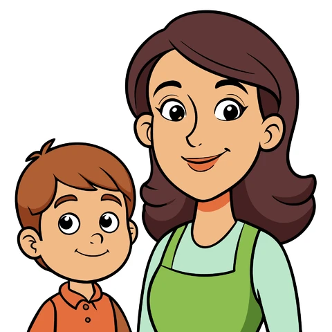 AI, JPG Illustrazione a fumetti di madre e figlio
