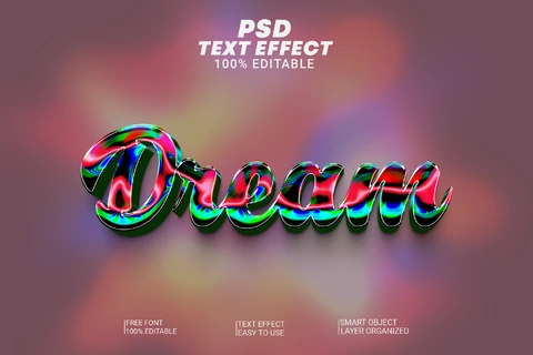 PSD Dream Funny Colorful Groovy Cursive Psychedelic 70s 3D Text Effect