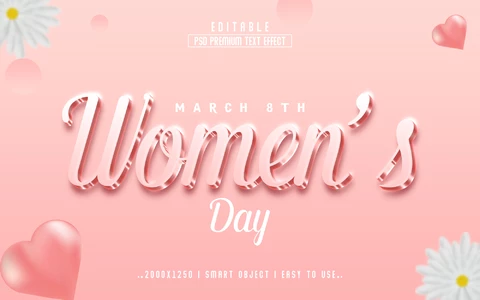 PSD Women's Day Hearts Flowers Cursive 3D Text Effect