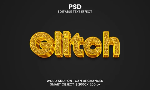PSD Efekt tekstowy 3d ze złotym brokatem