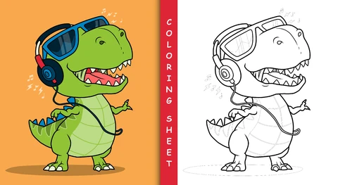 EPS,JPG Cartoon Dinosaur Coloring Sheet Design