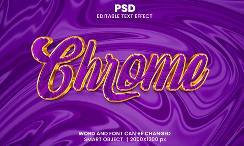 PSD Efeito de texto de seda roxo cromado