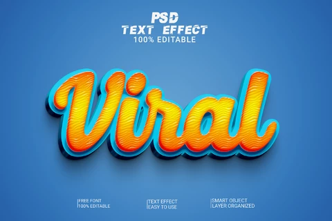 PSD Viral Cursive Textured 3D Text Effect