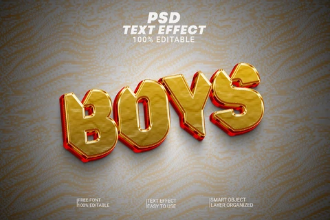 PSD Boys Desert Damaged Golden Metallic 3D Text Effect